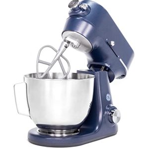 GE Tilt-Head Electric Stand Mixer | 7-Speed, 350-Watt Motor | Includes 5.3-Quart Bowl, Flat Beater, Dough Hook, Wire Whisk & Pouring Shield | Countertop Kitchen Essentials | Sapphire Blue