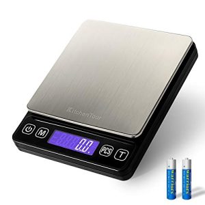 KitchenTour Digital Kitchen Scale – 3000g/0.1g High Accuracy Precision Multifunction Food Meat Scale with Back-Lit LCD Display(Batteries Included)