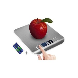 Digital Kitchen Scale,Food Scale for Meat Baking Weight,Unit Gram OZ lb Up 11 lb(1g-5KG),Silver Stainless Steel Anti-Fingerprint with Accuracy LCD Display for Cooking Black(Include AAA Battery)