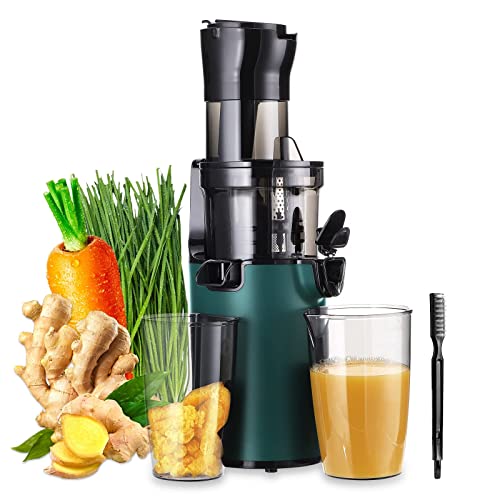 Juicer Machines-SOVIDER Up to 92% Juice Yield Compact Slow Masticating Juicer 3.1″ Wide Chute Cold Press Juicer for High Nutrient Fruits Vegetables Easy Clean with Brush Pulp Measuring Cup Reverse