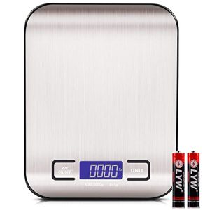 Musment Digital Food Kitchen Scale Weight Grams and Oz, LED Backlit Display (AAA Battery), Stainless Steel, 5KG, Black