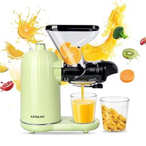 Katulan Compact Slow Juicer, Cold Press Juicer Machines with Auto-adjustable Speed for Nutrient & Vitamin Dense Fruits and Vegetables, Easy Clean Masticating Juicer with Reverse Function