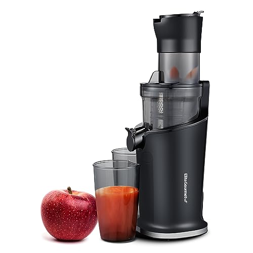 Elite Gourmet EJX017 Dynamic Masticating Slow Juicer, High Yield Cold Press Juice Extractor, Nutrient & Vitamin Dense, Whole Fruit 3” Feeding Chute, 27 Oz Cup, Powerful 200 watt, Easy Clean, Black