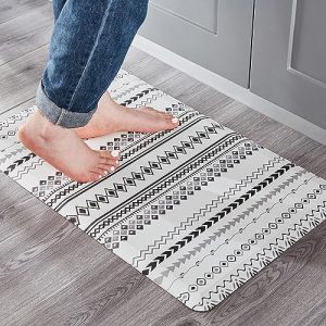 KOKHUB Boho Kitchen Mat, Farmhouse Cushioned Kitchen Rugs, Anti-Fatigue Non-Slip Kitchen Floor Mats, Stain Resistant Mats for Home, Office, Sink, Laundry-17.3″ x28-1/2 Inch-Boho White