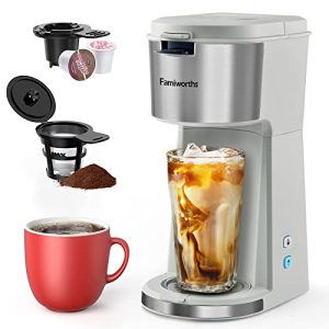 Famiworths Iced Coffee Maker, Hot and Cold Coffee Maker Single Serve for K Cup and Ground, with Descaling Reminder and Self Cleaning, Iced Coffee Machine for Home, Office and RV, Light Gray