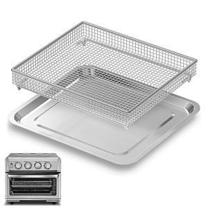 TOA-060 Air Fryer Basket and Tray, Compatible with Cuisinart Airfryer TOA-060 and TOA-065, Stainless Steel Baking Pan, Cooking and Baking for Convection Toaster Oven, 1 Set (Basket and Tray)