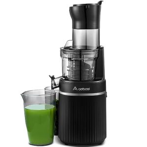 Slow Masticating Juicer, Aobosi 80MM Large Feed Chute Cold Press Juicer Machine w/ 2 Filler Openings, Reverse Function & Quiet Motor for High Nutrient Fruits Vegetables (Matte Black)