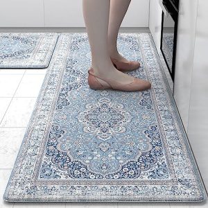 OTOB Kitchen Mat 2 Piece Anti Fatigue Kitchen Mats for Floor Boho Kitchen Rugs Non Skid Waterproof Kitchen Floor Mat Cushioned Comfort Memory Foam Kitchen Mat Comfort Mat for Front of Sink Laundry