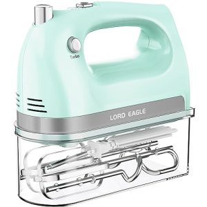 Lord Eagle Hand Mixer Electric, 400W Power handheld Mixer for Baking Cake Egg Cream Food Beater, Turbo Boost/Self-Control Speed + 5 Speed + Eject Button + 5 Stainless Steel Accessories (Green)