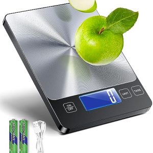 【Dual Power Mode, 33lb Load-Bearing】2 in 1 Digital Kitchen Scale for Meal Prep, Scale for Food Ounces and Grams, CD-Grain Design, Stainless Steel, Easy to Clean-BOSINTY