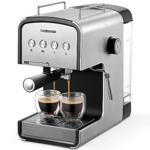 Ihomekee Espresso Machine 15 Bar, Coffee Maker for Cappuccino and Latte Maker with Milk Frother Steam Wand, Fast Heating Coffee Machine for Home, Office – CM6822, Silver