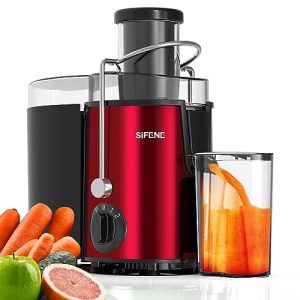 Effortless Juicing Machines, SiFENE 500W Wide Chute Centrifugal Juicer for Fruits & Vegetables, Easy-Clean Juicing Maker, BPA-Free (Sleek Stainless Steel – Red)