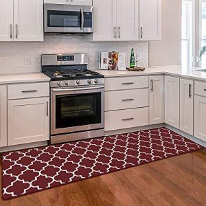WISELIFE Kitchen Mat Cushioned Anti-Fatigue Kitchen Rug, 17.3″x 59″ Waterproof Non-Slip Kitchen Mats and Rugs Heavy Duty PVC Ergonomic Comfort Mat for Kitchen, Floor Home, Office, Sink, Laundry, Red