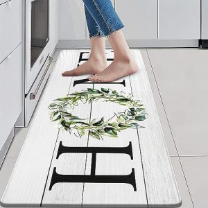 KIMODE Farmhouse Kitchen Rugs,17.3″ x 47″ Anti Fatigue Kitchen Mats for Floor Cushioned,Non-Skid Waterproof Comfort Thick Kitchen Floor Standing Mat for Front Sink,Laundry Floor,Home