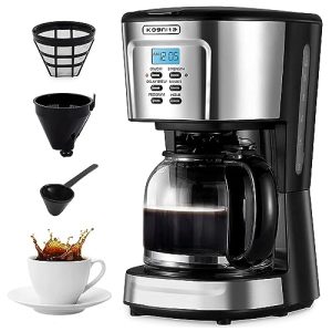 12 Cup Coffee Maker,Programmable Coffee Machine & Ice Tea Maker with Glass Carafe,Drip Coffee Maker Coffee Pot, 900W Quick Brew,Auto Keep Warm,Anti-Drip,Brew Strength Control, Stainless Steel Small Coffe Maker for Home and Office