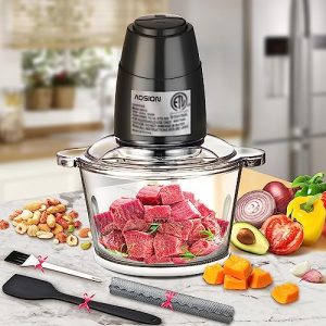 AOSION Electric Food Processor,8 Cup food Chopper,Vegetable Chopper & Meat grinder 350W with 2L Glass Bowl Grinder with 2 Speed for Baby Food/Meat/Fruits/Nuts.