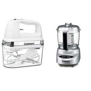 Cuisinart HM-90S Power Advantage Plus 9-Speed Handheld Mixer with Storage Case, White & Food Processor, Mini-Prep 3 Cup, 24 oz, Brushed Chrome and Nickel, DLC-2ABC