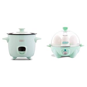 Dash DRCM200GBAQ04 Mini Rice Cooker Steamer, Aqua & Rapid Egg Cooker: 6 Egg Capacity Electric Egg Cooker for Hard Boiled Eggs, Poached Eggs, Scrambled Eggs, or Omelets – Aqua