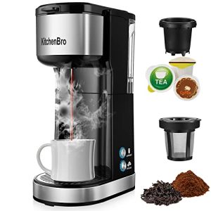 Single Serve Coffee Maker K Cup with Reservoir, Space Saver One Cup Coffee Maker, 2 In 1 Coffee Maker 6 To 14 Oz Brew Sizes,Fits Travel Mug,Single Pod Coffee Maker with Self-Cleaning Function,Black