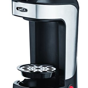 BELLA One Scoop One Cup Coffee Maker, Single Serve Brewer with Adjustable Drip Tray and Permanent Filter, Dishwasher Safe, Stainless Steel and Black