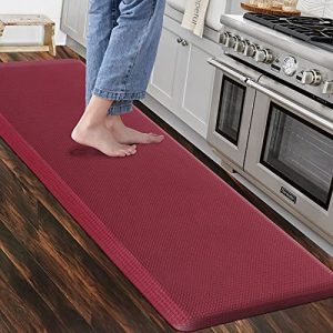 Carvapet Anti-Fatigue Floor Mat Cushioned Kitchen Comfort Mat Waterproof Non-Slip Standing Desk Mats and Rugs Heavy Duty PVC Ergonomic Foam Mat for Home Kitchen Office Laundry,Burgundy,17.3″x60″