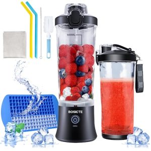 Portable Blender, BOSICTE Personal Size Blender for Shakes and Smoothies with 6 Blades, 20 Oz Mini Blender Cup with Travel Lid and USB Rechargeable for Office, Gym, Kitchen (Black)