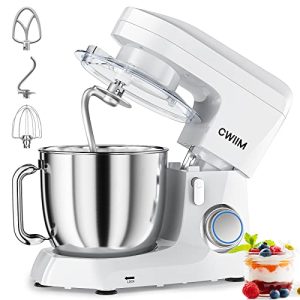 Stand Mixer, CWIIM 10+P Speed 4.8 QT Food Mixer with Dough Hook Whisk Beater Splash Guard Mixing Bowl, Tilt-Head Kitchen Electric Mixer for Baking Egg Bread Cakes Cookie Pizza Salad (White)
