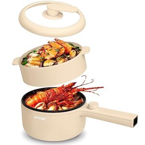 HYTRIC Hot Pot Electric with Steamer New Upgrade, 1.5L Portable Nonstick Frying Pan, Electric Cooker for Steak, Egg, Pasta, Ramen Cooker with Dual Power Control, Mini Pot for Dorm, Office