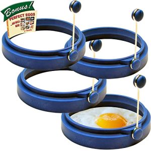 PROFESSIONAL Silicone Egg Ring- Pancake Breakfast Sandwiches – Benedict Eggs – Omelets and More Nonstick Mold Ring Round, Blue (4-pack)