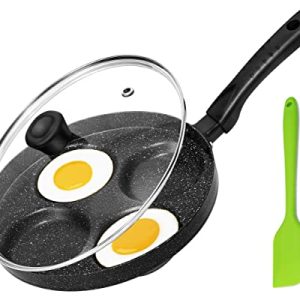 MyLifeUNIT Egg Frying Pan, 4-Cup Nonstick Fried Egg Pan, Aluminum Egg Cooker Pan with Lid and Spatula