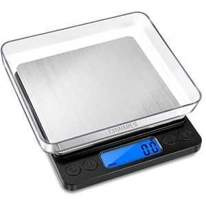 Food Scale, CHWARES Rechargeable Kitchen Scale with Trays 3000g/0.1g, Small Scale with Tare Function Digital Scale Grams and Ounces for Weight Loss, Dieting, Baking, Cooking, Meal Prep, Coffee, Black