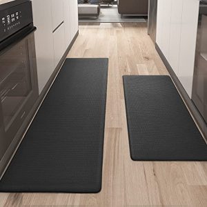 Color G Set 2 Piece Runner Floor Mat, Cushioned Anti Fatigue Mat Non Skid Waterproof Comfort Standing Kitchen Rug, 17″x29″+17″x59″, Black