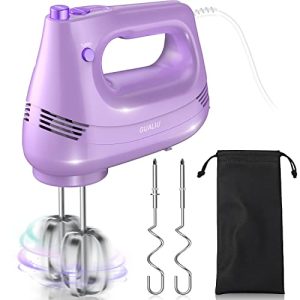 GUALIU Electric Hand Mixer with Stainless Steel Egg Beater, Dough Hook Attachment and Storage Bag Compact Lightweight Hand Mixer for Baking Cakes, Eggs, Cream Food Mixers. Turbocharged /5 Speed + Eject Button Kitchen Blender PURPLE