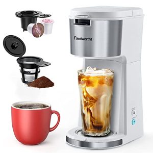 Famiworths Iced Coffee Maker, Hot and Cold Coffee Maker Single Serve for K Cup and Ground, with Descaling Reminder and Self Cleaning, Iced Coffee Machine for Home, Office and RV,White