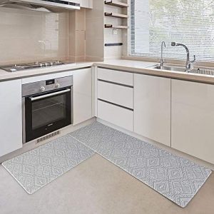 HITIK 2PCS Kitchen Mats Rug Anti Fatigue,Ergonomic Cushioned Floor Rug Standing Mat Area Thick PVC Waterproof, Non-Slip, Oil Resistant Floor Mats for Kitchen, Office(47.24 ”x17.32”+30¡®¡¯x17.17”)