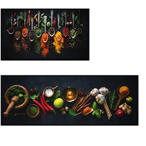 UpNUpCo Artistic and Colorful Kitchen Rugs for Floor Non Slip Kitchen Rugs and Mats Kitchen Mat Set Farmhouse Kitchen – Spicy Art – 2 Pieces – 30″x17″ + 47”x17