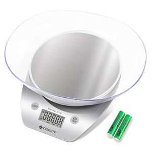 Etekcity Food Kitchen Scale Bowl, Digital Ounces and Grams for Cooking, Baking, Meal Prep, Dieting, and Weight Loss, 11lb/5kg, Silver