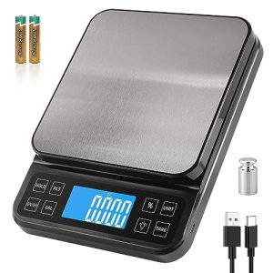 BOMATA Large Kitchen Scale with 0.1g/0.001oz High Precision, Bakery Scale with% Percentage Function, Capacity 5kg/11lbs, USB Rechargeable, Full-View Angle LCD with Backlight, Stainless Steel Pan