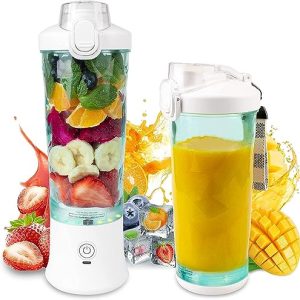 UPMSX Portable Blender, Smoothie Maker Blender with 6 Ultra-sharp Blades, Personal Blender for Shakes and Smoothies Baby Food, 20 Oz Mini Blender with Travel Lid & Cleaning Brush for Home Travel Work(600ML)