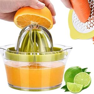 Drizom Citrus Lemon Orange Juicer Manual Hand Squeezer with Built-in Measuring Cup and Grater, 12OZ, Green