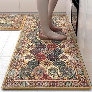 OTOB Kitchen Rugs Set of 2 Anti Fatigue Mats for Kitchen Floor Boho Kitchen Rugs and Mats Non Skid Washable Memory Foam Kitchen Floor Mat Comfort Standing Desk Mat for Front of Sink Laundry