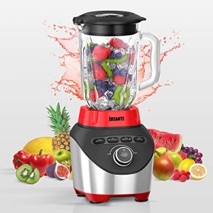 JUSANTE Blender Smoothie Countertop Blender with 64 oz Glass Jar 1200 Watts Professional Kitchen Blender for Shakes and Smoothies Red High-Speed Smoothie Blender for Smoothies Ice and Frozen Fruit with Autonomous Clean