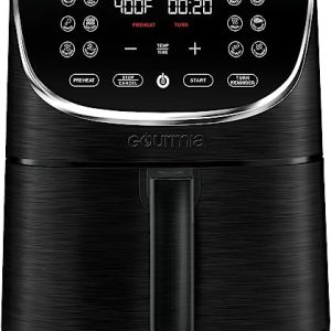 Gourmia Air Fryer Oven Digital Display 7 Quart Large AirFryer Cooker 12 Touch Cooking Presets, XL Air Fryer Basket 1700w Power Multifunction GAF716 Black and Stainless Steel Accents FRY FORCE 360°