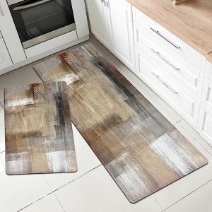 MAYHMYO Kitchen Mat for Floor Brown Black Beige Kitchen Rugs and Mats Non Skid Washable 17″X48″+17″X24″ Set of 2 Abstract Art Kitchen Floor Rugs Mats for Dining Room Floor Home Sink Laundry