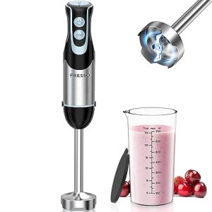 FRESKO Immersion Handheld Blender 500W with 700ml Beaker, 12-Speed & Turbo Mode Hand Blender Stick, 304 Stainless Steel Blades for Soup, Smoothie, Puree, Baby Food