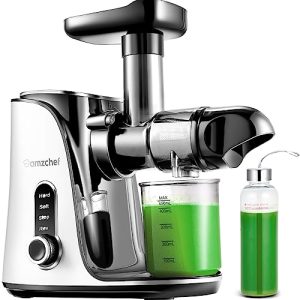 Juicer Machines,AMZCHEF Slow Masticating Juicer Extractor, Cold Press Juicer with Two Speed Modes, Travel bottle(500ML),LED display, Easy to Clean Brush & Quiet Motor for Vegetables&Fruits,Pear White