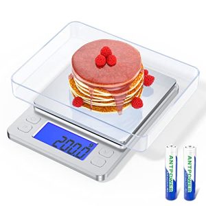 Food Scale, 3000g/0.1g High Precision Digital Kitchen Scale for Food Ounces and Grams, Smart Weight Scale for Weight Loss, Coffee Cooking, Jewelry, Powder with LCD Display and 2 Tray