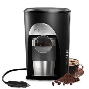 avigator Portable Coffee Maker, 12V Car Coffee Maker, Travel Coffee Machine Fits Car Cigarette Lighter Plug, with Fast Heating, Auto Shut Off, Ground Coffee Maker for Driving Camping&RV（Silver Black）