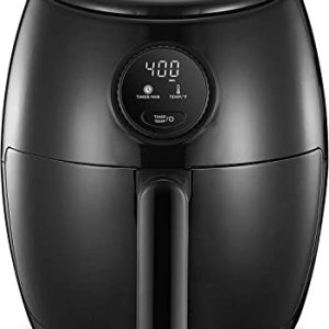 Elite Gourmet EAF2612D Personal 2.1Qt Compact Space Saving Programmable Hot Air Fryer, Oil-Less Healthy Cooker, Timer & Temperature Controls, 1000W, Black