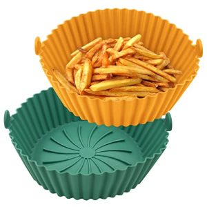 Air Fryer Liners Air Fryer Silicone Liners Air Fryer Accessories Silicone Air Fryer Basket Reusable, 8.7inch Green Yellow